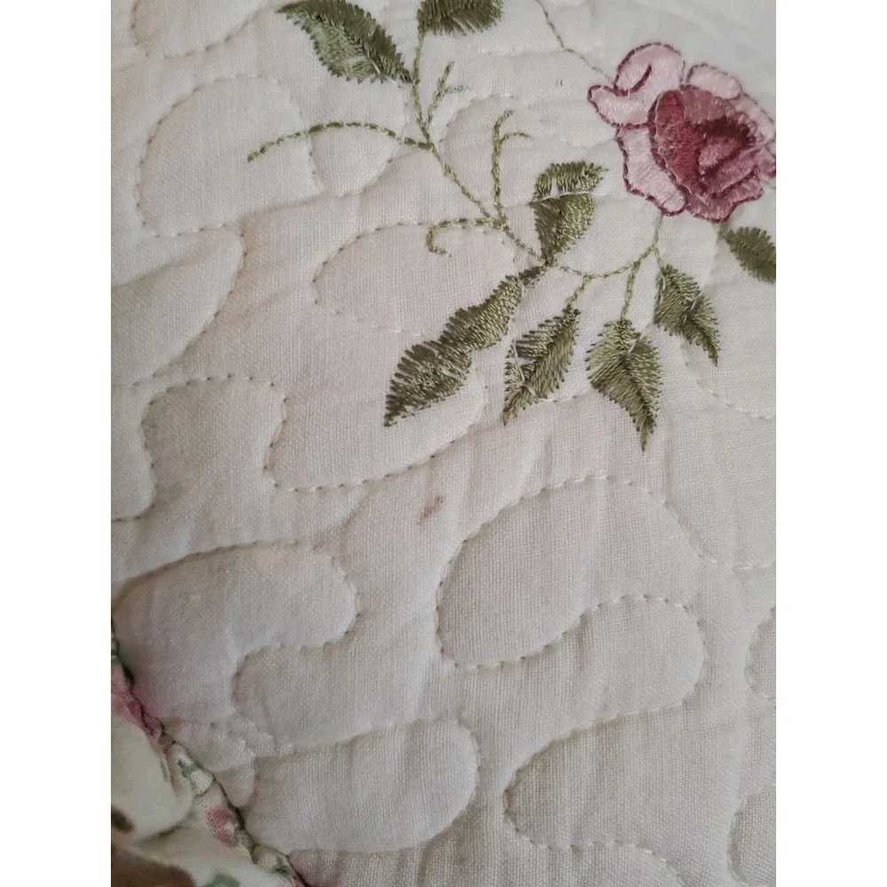 Vintage Floral Pillow Set Quilted Rose Cottagecore Throw Pillows Two Sided